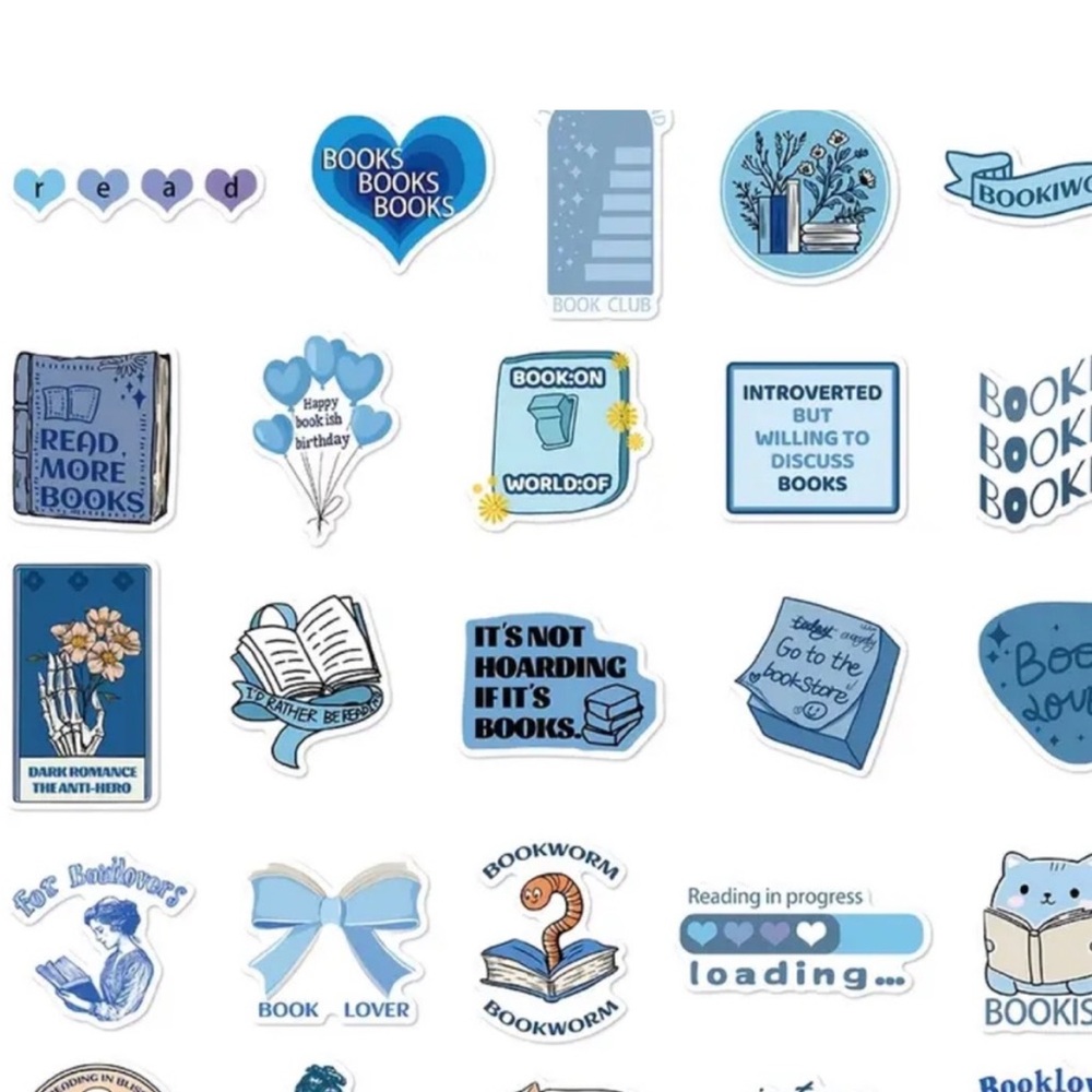 Pack of 20 mixed stickers (book, coffee, color themed)